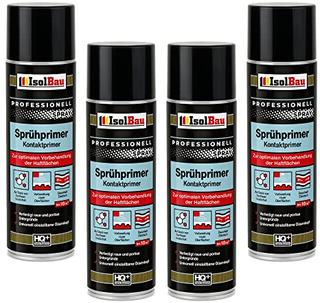 Isolbau Sprühprimer 4 x 500 ml - Kontakt-Primer zur Vorbehandlung der Haftflächen - Haftvermittler für Glas, Holz, Metall, Mauerwerk, PVC, Beton uvm