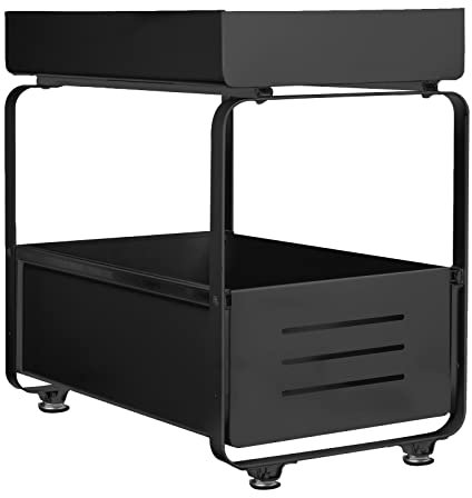 2 Niveaux Etagere de Rangement sous Evier Rack, avec tiroir Coulissant pour Cuisine, Salle de Bain, Chambre, en Acier Inoxydable-40 * 25.5 * 39.5cm Noir