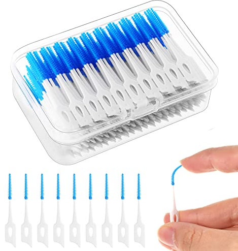 RAYITO 220 Pieces Interdental Brushes, Silicone Dental Brushes Blue Tooth Floss Picks for Braces Oral Cleaning