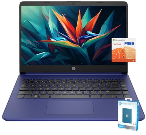 HP Latest Stream 14 HD Laptop, Intel Celeron Processor, 8GB Memory, 64GB eMMC Storage, Fast Charge, HDMI, Up to 11 Hours Long Battery Life, Office 365 1-Year, Win 11 S, Microfiber Bundle, Blue