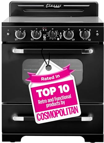 Unique Appliances Classic Retro Radiant Electric Range, Freestanding Electric Range with 5-Element Glass Cooktop, Convection Oven, and Oven Light, 30, Midnight Black