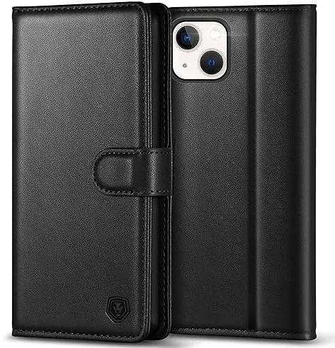 Kuafcase Handyhülle für iPhone 14 Hülle Premium Leder Klapphülle | 3 Kartenfächer + Geldscheinfach, Standfunktion, Klapp-Geldbörse, RFID Schutzhülle, Stoßfest, Schwarz