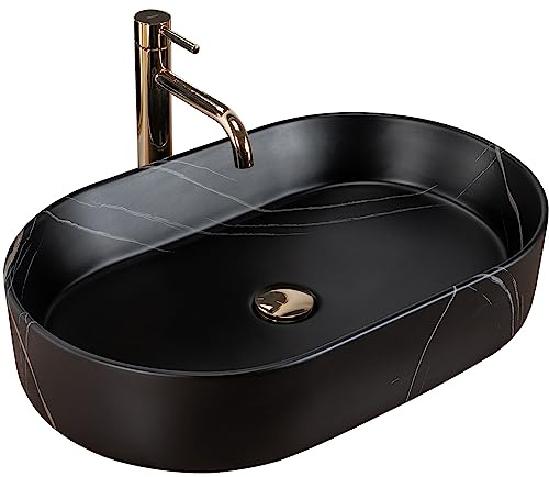Rea Lavabo sobre Encimera Nadia Stone Negro Mate Lavabo de baño 610 x 385 x 120 mm Cerámica (negro mate)