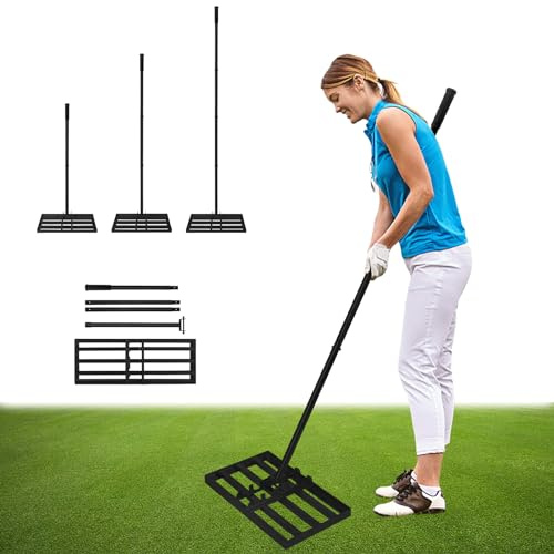 LZQ Rasen Rakel Metall Rasen Rakel, Rasenrechen Lawn Leveling Rake Rasenwerkzeug mit Rutschfestes PVC Stiel, Garten Hinterhof Rasenschieber (185cm, 25x50cm)