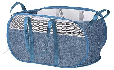 Großen Faltbar Wäschekörbe mit Griff, Pop Up Tragbar Laundry Basket Faltbarer Platzsparender Wäschesammler Herausnehmbar Schmutzige Kleidung Aufbewahrungskorb Blau