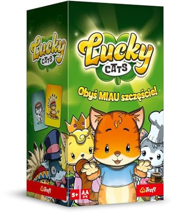 Trefl - Lucky Cats - Dynamisches Kartenspiel, Karten mit Katzen, Gummifische, Schnelles Familienspiel, Familien-Spiel für Erwachsene und Kinder ab 5 Jahren