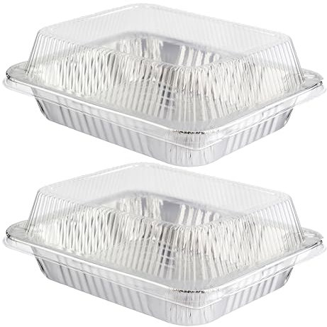 Homeshopa Aluminium Foil Food Storage Containers with Plastic Lids, 2 Pack Rectangle Disposable Meal Prep Takeaway Foil Tray, Reusable Tin Foil for Cooking, Baking, Roasting Broiling, Serving