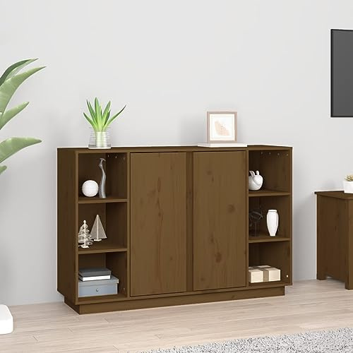 CKioict Buffetschrank modern Küchenschrank Vitrinenschrank Sideboard Honigbraun 120x35x80 cm Massivholz Kiefer für Schlafzimmer & Wohnräume & Büro