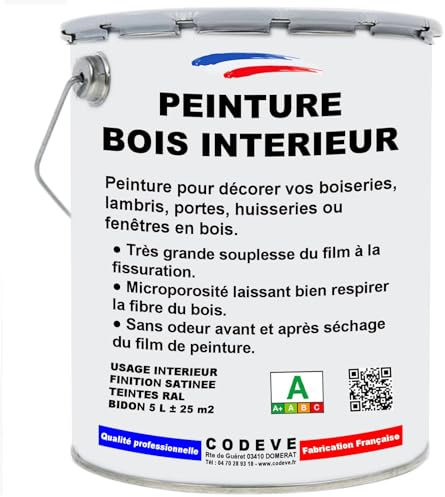 Peinture Bois Interieur - Codeve Bois/Ral 9017 - Noir Signalisation - 5 L - Intérieur - Intérieure Pour La Décoration De Votre Bois, Lambris Ou Plinthe.