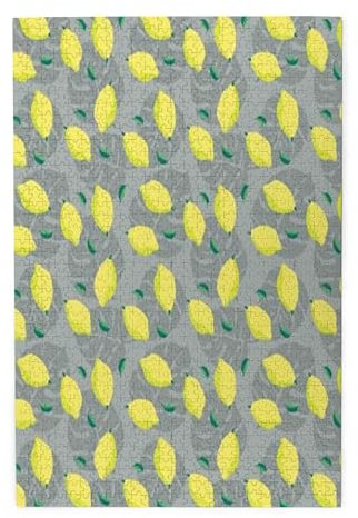 Koxitip Lemon,Puzzle Board,Portable Wooden Jigsaw Puzzle for Adults,Lemon Fruit and Leaf,Birthday Gift for Family and Friends,Yellow Plastic Box 1000PCS