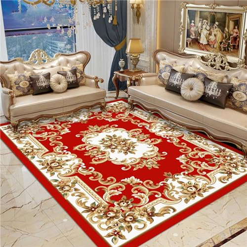 Deko Wohnung,Rutschfester Teppich mit weißem, rotem, gelbem Blumenmuster, leicht zu reinigen,bettumrandung Teppich Stuhl kinderzimmer,60x90cm