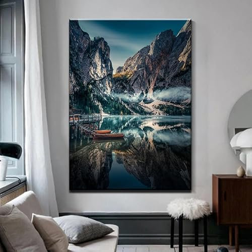 Cuadro Modernos Lienzo Pintura Cartel Cartel de paisaje de lago de montaña HD Impresión de Imagen cuadros decorativos Sala de estar Cuarto de baño Comedor Decoración de pared 40x60cm Sin Marco