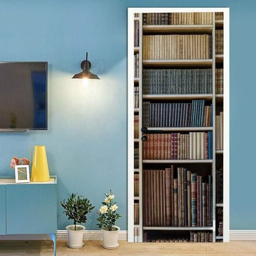 Türtapete Selbstklebend Bücherregal Bücher 95 X 210 Cm Türfolie Selbstklebend 3D Türtapete Wasserdicht Abnehmbare Türaufkleber Pvc Türposter Selbstklebend Wohnzimmer Tür Aufkleber - Foto Der K 0