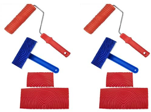 Janasiba Utensili per la venatura del legno, 8 pezzi, strumenti per pittura a grana del legno, motivo texture con manici, colore per attrezzi da parete