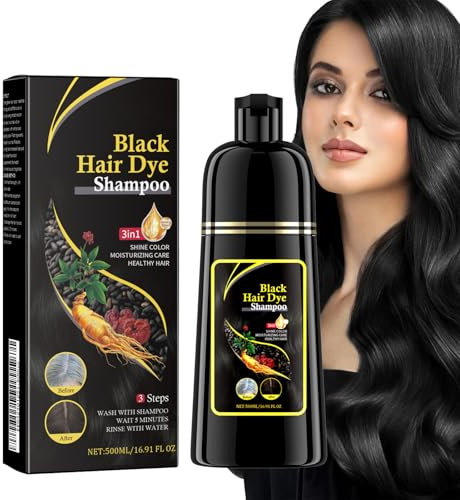 Hair Dye Shampoo Natürliches Pflanzen-Haarfarbenshampoo, Färbt Das Haar in Minuten, 3-in-1-Farbwäsche Für Graue Haarabdeckung, Sicher Langanhaltend Und Einfach Anzuwenden (Schwarz, 500 ml)