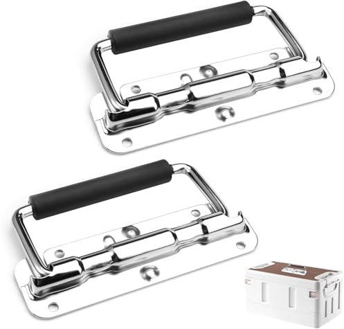 Lot de 2 poignées pliantes, 110 mm, à ressort, poignée pliante, en acier inoxydable, avec revêtement en caoutchouc isolé pour porte de boîte à outils