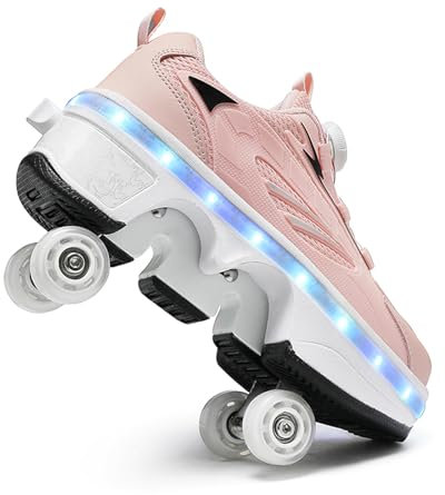 WLOWS Roller Schuhe, Schuhe mit Rädern Roller Skates Mädchen Männer, Skateboard Schuhe Bequeme und atmungsaktive Quad Skates Verstellbar,Pink-37