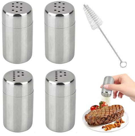 IUSOT Mini Salzstreuer 4 Stück 5ml Edelstahl Mit Deckel, Mini Salzstreuer Für Unterwegs, Camping Salz Und Pfefferstreuer Klein, Gewürzstreuer Für Outdoorgrillen, Haushalt Und Reise