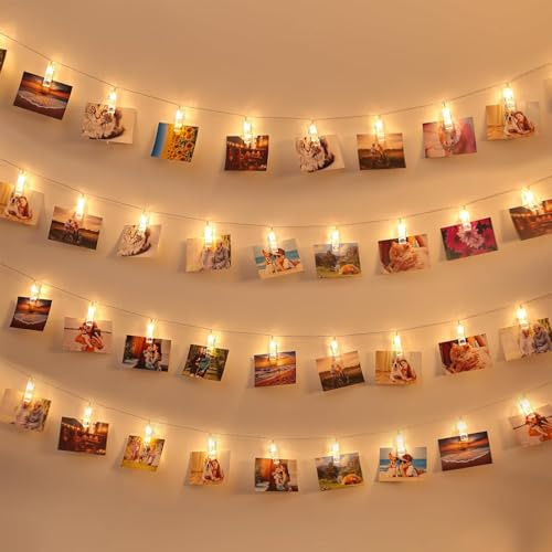 Beiyan Foto Lichterkette mit 20 LED-Klammern 3,0M - Batteriebetriebene Wandfotoclips für Zimmer und Wohnzimmer Dekoration