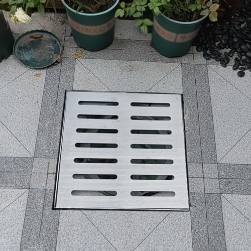 Vibeo Caniveau Exterieur Grille de Drainage en Acier Inoxydable avec Base, 10x10 20x20 30x30 40x40 50x50 60x60 cm, Filtre de Drainage Extérieur(25cmx25cm(9 7/8 x 9 7/8))