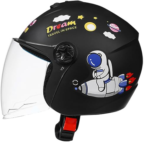 GJCKOPIUFA Casco Da Moto Per Bambini, Certificato DOT/ECE, Design Retrò, 50-56cm