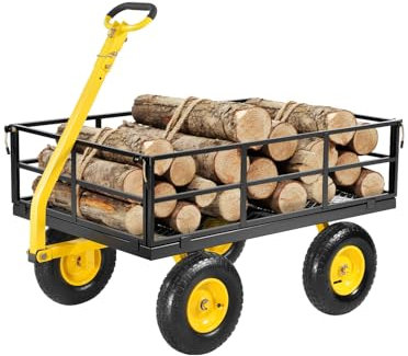 VEVOR Carrello da Giardino in Acciaio 544,31 kg Carrello da Giardino Trainabile per Impieghi Gravosi, Rimorchio da Giardino in Metallo per Esterni con Pneumatici da 330,2 mm Maniglia Girevole a 180°