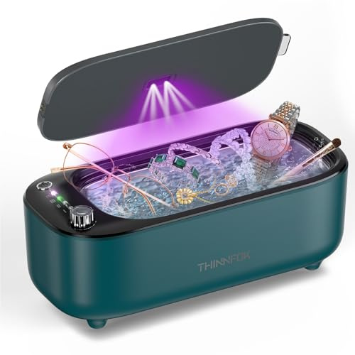 Limpiador de joyas ultrasónico inteligente, 47 kHz - 50 kHz, limpiador ultrasónico profesional con luz UVC para anillos, gafas, dentición, pendientes