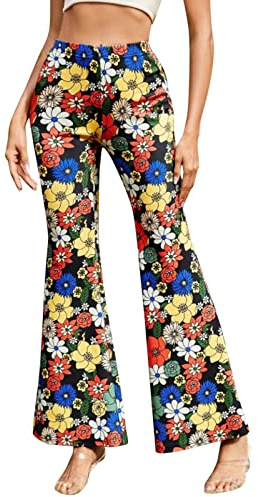 Dasongff Pantalon Patte d'Eph Disco pour Femmes, Legging Ajusté, Pantalon Stretch Hippie, Déguisement Femme Hippie Années 70, Haut et Costumes de Carnaval, 60's Groovy Baby, Serious Fun