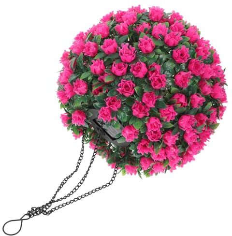 MAGICLULU Solar Hanging Pink Flower Ball Light with Warm White LED 1.2v | Ip44 Weather Resistance, Plastic and Iron Build, Realistic Texture, Easy to Hang for Festival Decor