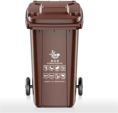 TINGMIAN Cubo Basura Exterior 100L 120L 240L Cubo Basura Grande For Cocina Con Tapa Y Ruedas, Papelera Resistente For Patio, Terraza, Carretera(Brown,100L)