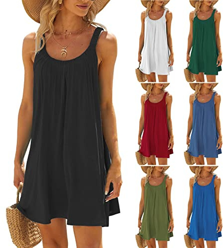 Surttan Strandkleider Damen Sommer Kurz Sommerkleid Bikini Cover Up Strandkleid Strand Kleider Casual Ärmellos Tshirt Kleid Minikleid