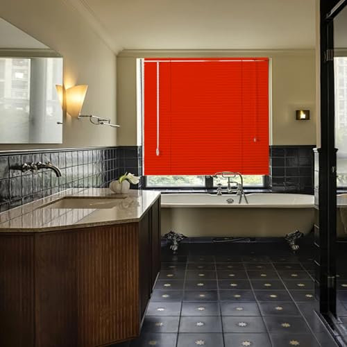 Jalousien Alu, Aluminium Jalousie 30 50 55 70 75 80 100 120 145 160cm Breit, Horizontal Jalousette für Fenster, Verdunkelungs Jalousetten 25mm Lamellen, Sichtschutz Vorhäng(Rot)
