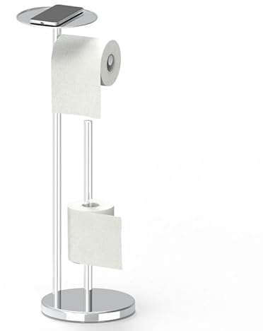 YUET Toilettenpapierhalter Freistehender mit Reservefunktion Silber | Edelstahl Klopapierhalter Stehend Toilettenpapier Rund Toilettenpapierhalterständer für Badezimmer und Toilette