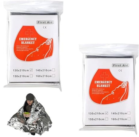 WUSJCOF 2 Pezzi Coperta Termica Emergenza Resistente e Impermeabile Coperte Isotermiche per Outdoor Escursionismo Sopravvivenza Sci (130x210cm)