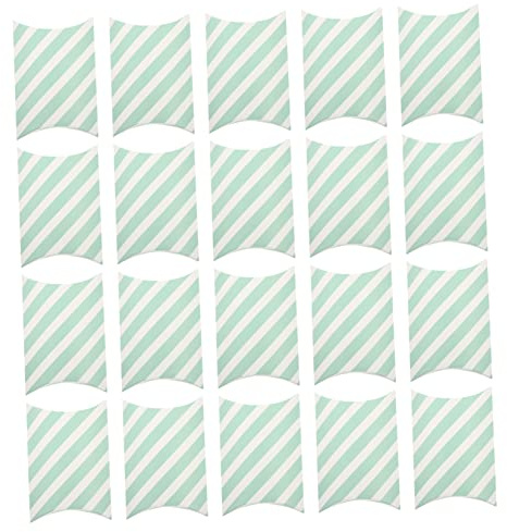WOFASHPURET 20 Stück Gestreifte Geschenkschachteln aus Papier Faltbare Kissenboxen für Süßigkeiten Party Rückgabe Hochzeit Geburtstagsfeier Shower Wasserblaue Streifen