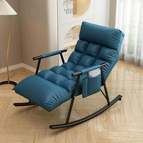 ZFGOJNBH Freizeit-Schaukelstuhl- und Fußhocker-Set, moderner Schlafzimmer-Schaukelstuhl mit Kissen, Bequeme Wohnzimmer-Sofa-Liege, Garten-Loungesessel mit Armlehnen, atmungsaktiver Camping-Schaukelst