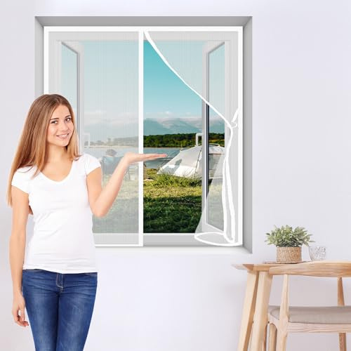 Moustiquaire sur Mesure 74 x 99 cm Moustiquaire de Fenêtre Magnétique Anti-Mosquito Fermeture Automatique Filet Anti-Insectes Fenêtre pour Balcon et Salon, Blanc
