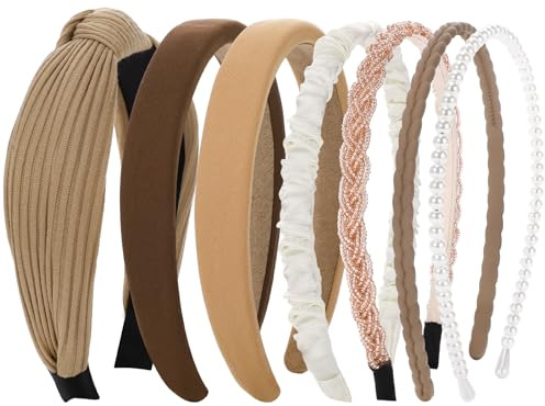 Haarreifen Damen Set, 7 Stück Mehrere Stile Haarreif Geflochten Rutschfestes Haarband Kunststoff Stirnbänder für Geschenk Damen