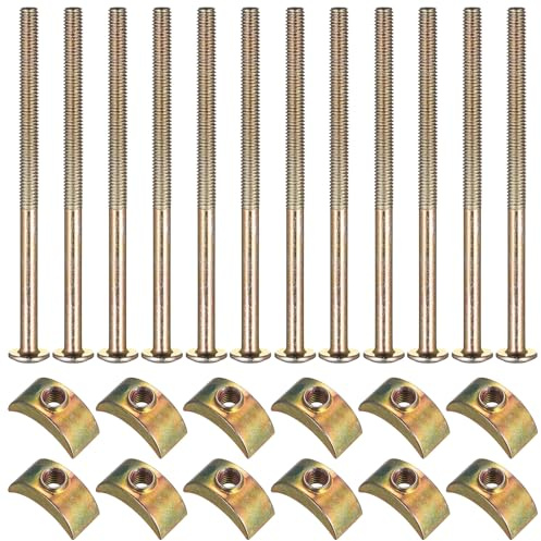 12 Pcs M6 Furniture Boltss, Furniture Connecting Bolts with Half Moon Luna Washers Nuts, Bunk Bed Bolts and Nuts Connectors, for Bunk Beds Cots Bed Screws and BoltsHardware Fixings(M6 x 100mm)