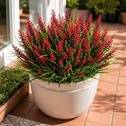 Aisamco 12 Erba Scimmia Esterno UV Resistente | Fiori finti, Arbusti realistici, Giardino fioriera, Finestra balcone, Veranda