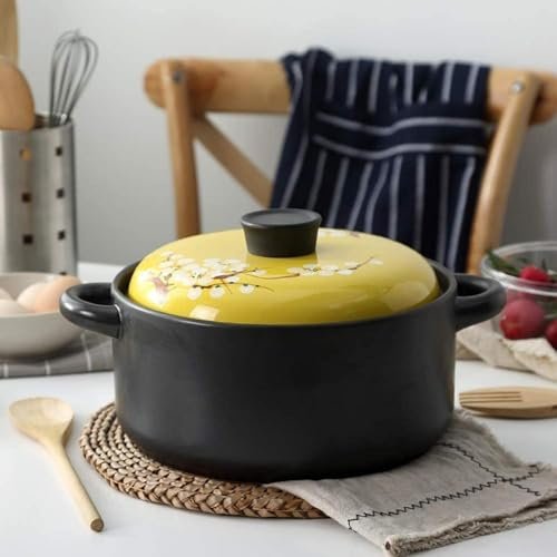 Japanese Non-Stick Clay Pot with Colored Glaze Lid, Heat-Resistant Ceramic Casserole, Microwave Oven Safe
