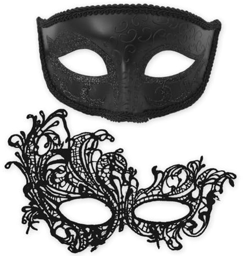 Venezianische Maskerade Maske, 2PCS Halloween Maske Klassische Spitze Augenmaske Maskenball Damen Herren Fasching Maskes Dress-Up Zubehör für Halloween Karneval Party Maskerade Kostüm(Schwarz)