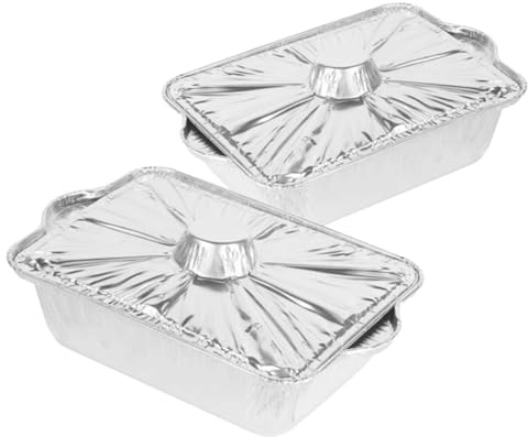 BESTYASH 2 Piezas Bandejas Aluminio para Barbacoa Ollas para Hornear Resistentes al Horno Refrigerador y Abierto Contenedores de Aluminio Ligeros para Picnic y Parrilla