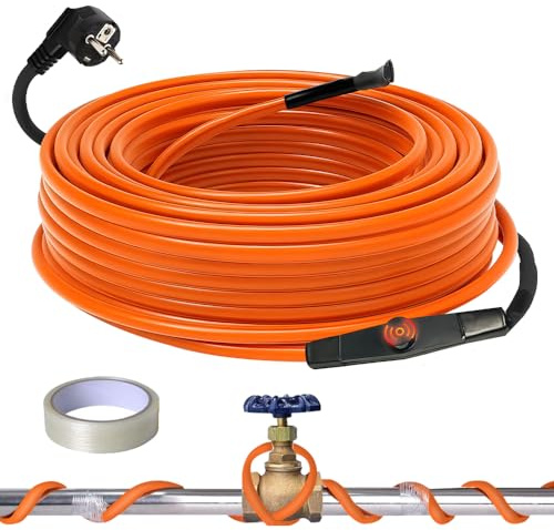 SGZIOO 4m Heizspirale Olivenbaum, Frostschutz Heizkabel mit Thermostat, Begleitheizung Wasserleitung für Wasserleitung oder Pflanzen, IP65 Wasserdicht Rohrbegleitheizung, 25 W/M, 220-240V (4 Meter)