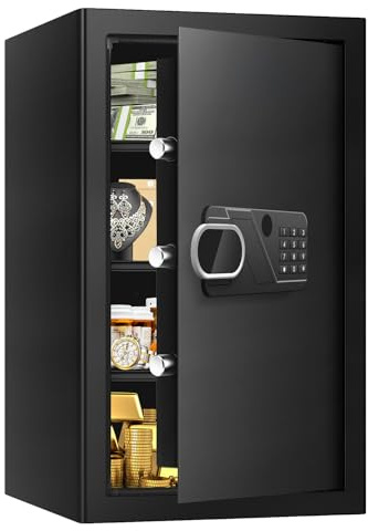 5.1 Cuft Large Home Safe Fireproof Waterproof, Anti-Theft Fireproof Safe Box with Programmable Keypad, Spare Keys and Alarm System, Fire Safes for Home Money Document Valuables