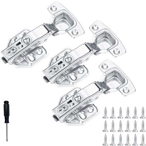 3 Pack Soft Close Cabinet Hinges,Full Overlay Door Hinges Kitchen Units Door Hinges with 18 Pack Mounting Screws for Kitchen Cupboards