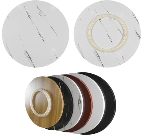 Plateau de service rotatif à 360° – Woodenfor – Grand plateau rond 60 cm finition marbre blanc – Parfait pour partager des aliments et des divertissements