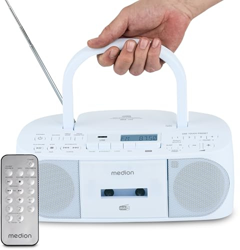 MEDION DRX-1 Plus Boombox (Radio portátil Dab+ y FM, Bluetooth, Reproductor de CD, MP3, Casete, Salida Auriculares, estéreo, AUX, Corriente y Pilas) Azul