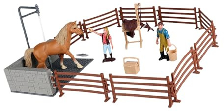 BUBEFSKD Interaktives Pferdepflege Rollenspielset Mit Miniatur Stallwerkzeug Realistische Tierfiguren Für Kreatives Lernen Pferdespielzeug Für Kinder
