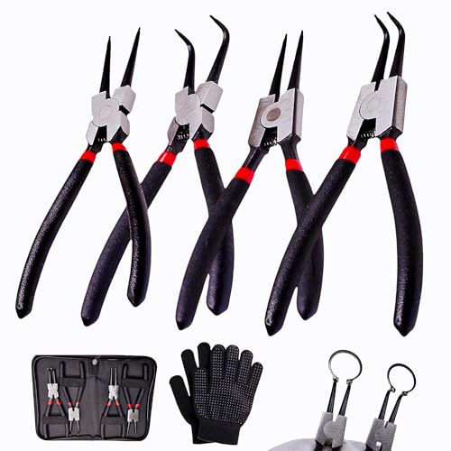 4-Piece Snap Ring Pliers Set - 7 Internal/External Circlip Pliers, Heavy Duty Steel with Spring Loaded Automotive Mechanic Repair